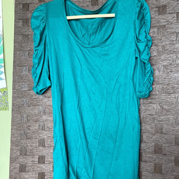 ANN TAYLOR Ruched Puff-Sleeve Tee – Teal – Size M - Picture 2 of 5
